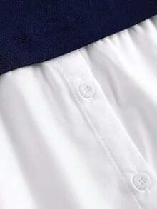 Girlism Tween Girls Casual Colorblock Patchwork Shirt & Wide Leg Pants 2 Pieces Set,Elegant,Contrast Color Stitching - Blue and White - View 4
