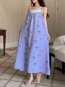 DAZY 女式花卉印花拼布装饰吊带睡衣 - 淡紫色 - 查看 4