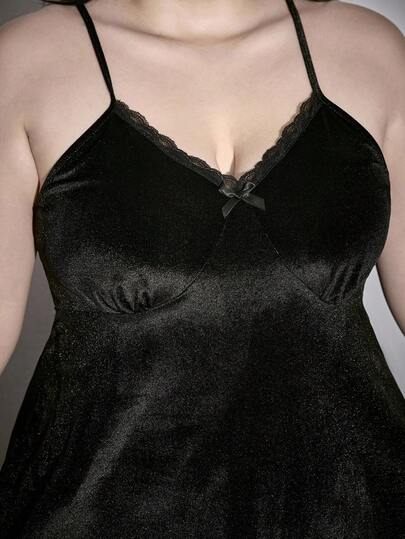 Goth Plus Size Gothic Lace Bow Flannel Nightgown, Fall Winter