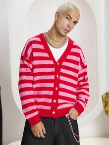 Manfinity CasualKnits Men's Casual Colorblock Striped Cardigan, Autumn/Winter