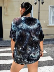 Muchica 加上太阳和月亮印花扎染落肩 T 恤，夏季