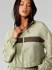 MISSGUIDED 女士短款风衣运动外套，撞色设计，立领全拉链，运动休闲春秋季外套，轻便透气，适合跑步、散步等运动场合，时尚百搭，圣诞节必备 - 綠色 - 查看 5