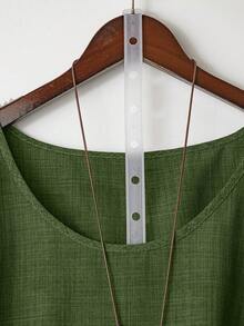 Linhara 加大码女式 V 领长袖 T 恤，适合通勤和休闲外出穿着 - 綠色 - 查看 4