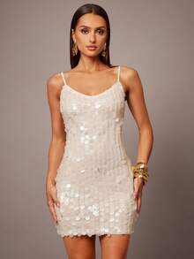 Silquee Minigonna e canottiera aderente con paillettes, adatta per feste in autunno