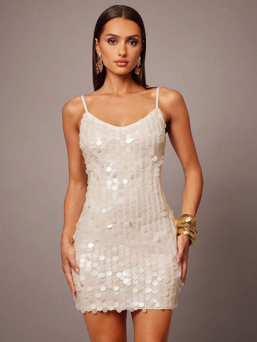 Silquee Minigonna e canottiera aderente con paillettes, adatta per feste in autunno