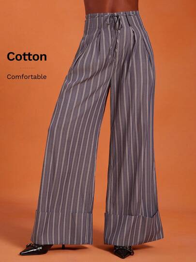 NYA SZN Pant High Rise Pleated Oversized Baggy Pinstripe Stripe Everyday Casual Teacher Businesswear Business Casual Fall Statement Festival Carnival Outfits For Women