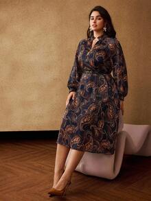 MOTF PREMIUM PLUS SIZE AUTUMN/WINTER BOHEMIAN CHIC PAISLEY PRINT LONG SLEEVE DRESS - Multicolor - View 7