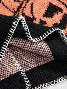 ROMWE Fairycore Women Vintage Halloween Pumpkin & Skull Embellished Jacquard Loose Knit Sweater - Multicolor - View 5