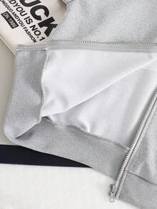 1pc Girls Zip-Up Hooded Jacket, Long Sleeve, Drawstring Waist, Butterfly Embroidery Design On Back And Sleeves Fall Winter - Grey - View 6