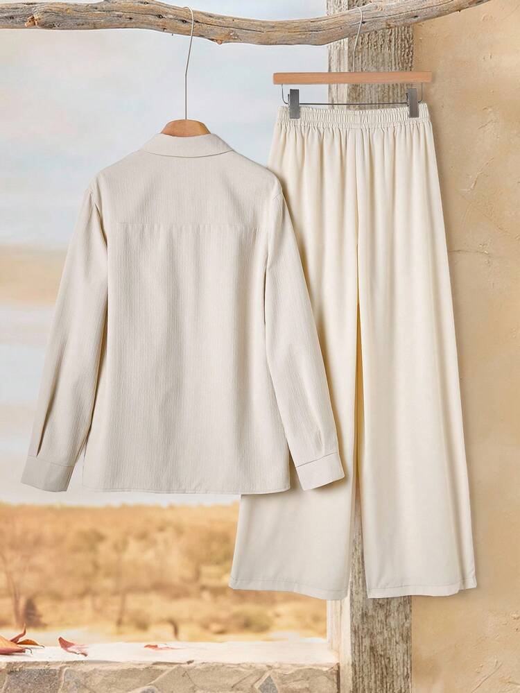 2pcs Women Solid Color Casual Long Sleeve Top And Drawstring Pants Set Autumn Winter Women  New Year Women's Clothes Elegant  Women's Set New Year Outfit  Winter Clothes For Women
