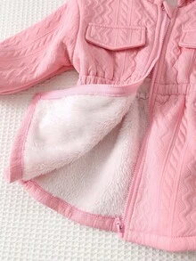 Cozy Pixies Little Girls Dusty Pink Quilted Long Sleeve Hooded Coat With Zipper And Flared Hem Warm Polyester Outerwear For Baby Girls Fall Winter
