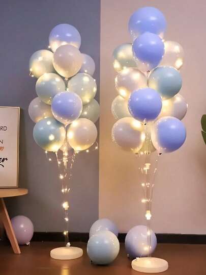1 Set de Kit de columna de globos de piso con soporte, base y luces de cadena para decoración de fondo de torre de globos para bodas, fiestas de cumpleaños o despedidas de soltera