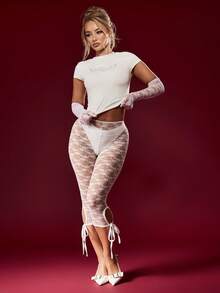 MISSGUIDED Angel Baby 短袖露脐T恤，饰有水钻 - 白色 - 查看 4