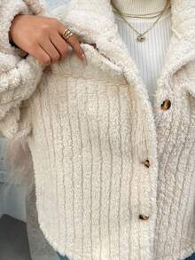 EMERY ROSE Plus Size Women's Flap Detail Button Front Flannel Jacket Winter Fall Autumn - Apricot - View 8