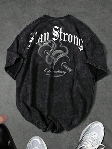 Sport MetroGents 男士字母印花圆领宽松短袖运动T恤 - 黑色 - 查看 2