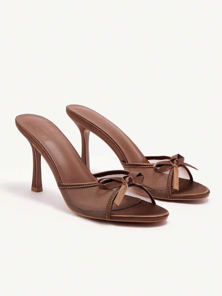 CUCCOO CHICEST Brown PU Women's Round Toe High Heel Mule Sandals Spring Shoes Spring Break Easter Prom Heels For Christmas - Bronze - View 1