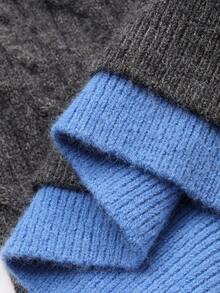 DAZY Women's Cable Knit Twist Colorblock Long Sleeve Sweater, Korean Style, Autumn/Winter