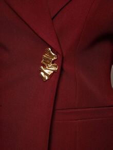 Silquee 女士休闲商务纯色收腰长袖西装外套 - 酒紅色 - 查看 8