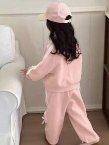 DAZY 2件套女童圆领针织卫衣套装，秋季 - 淺粉色 - 查看 4