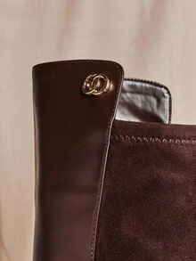 SHUZIA Giày bốt cao đến đầu gối đế dày giả da PU màu sô cô la đa năng cho nữ, thoải mái cho mùa thu đông, ngày lễ - Màu nâu Sô-cô-la - Xem 8