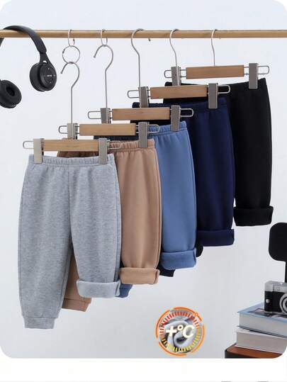 SHEIN 5 Pairs Baby Boy All-Match Colored Warm Thermal Lined Sports Pants, Comfortable Casual Joggers Suitable For Autumn Winter