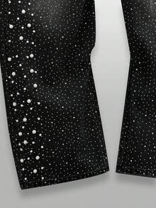 NEON BLANC Quần jean denim dáng dài dáng rộng đính ngọc trai giả và đá giả cho nam - màu đen - Xem 5