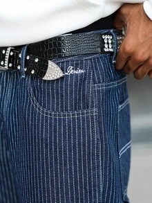 Manfinity Hypemode 男士休闲竖条纹多口袋牛仔裤，街头时尚