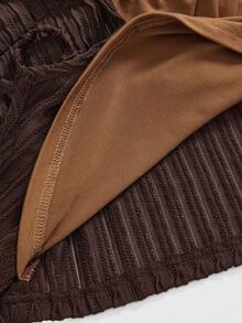 ROMWE Avant Áo khoác sơ mi cổ yếm dệt kim màu cổ điển 2 trong 1 cỡ lớn bằng da lộn, áo nữ phong cách đường phố thu đông cỡ lớn, áo nữ màu nâu thu đông, áo khoác nữ màu Maillard cổ điển - màu nâu - Xem 5