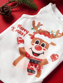 PETSIN 2pcs Pet Christmas Cat Dog Universal Apricot Red Set Christmas Elk Snowflake Cartoon Illustration Fashion Cute Print Elastic Comfortable Dog Christmas Tank Top