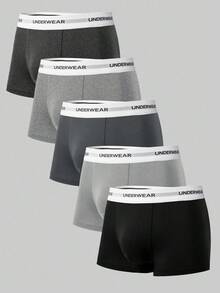 SHEIN 5pcs/Pack Men's Solid Color Briefs With Letter Waistband - Multicolor - View 3
