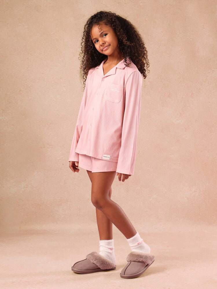 Ensemble pyjama côtelé à col boutonné et short