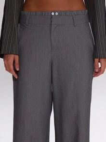 MUSERA Layered Boxer Waistband Stripe Binding Straight Leg Trousers Cute Teacher Casual Work Streetwear Sporty Work Wear Corporate Run Summer - Grey - View 5