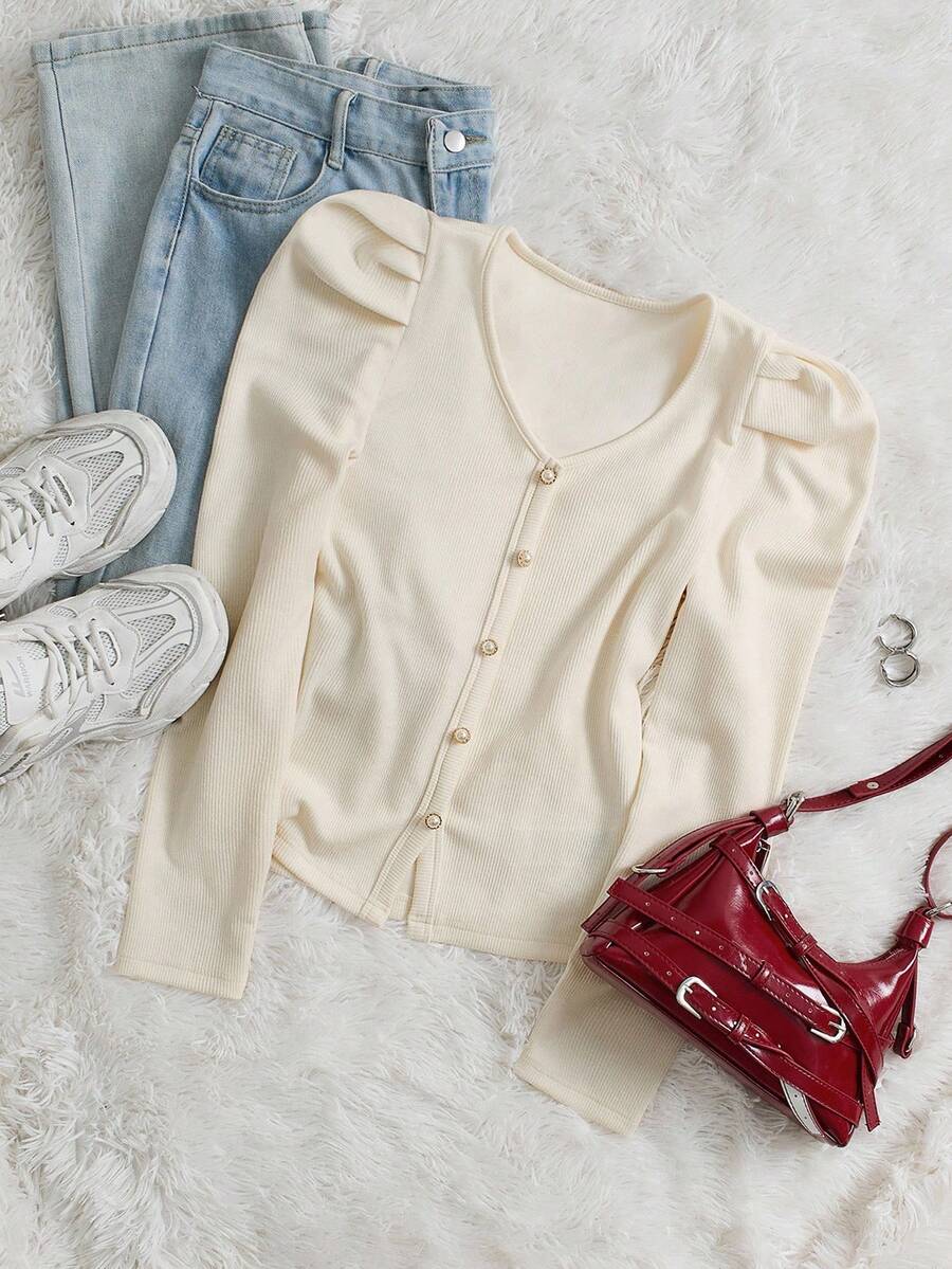 INAWLY Women's Casual Solid Color Raglan Sleeve Top - Apricot - View 1