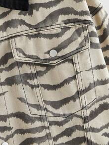 ROMWE MEN Street Life Herr höst zebratryck långärmad enkelknäppt denimjacka - Svart och Vitt - Visa 4