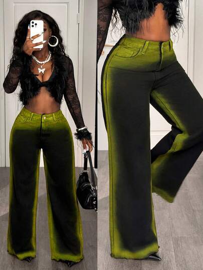 Slaydiva Jeans neri a gamba dritta con design a polvere d'oro chic da donna, adatti per tutte le stagioni, autunno e inverno, per feste con jeans neri e dorati