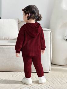 SHEIN Newborn Baby Girl Knitted Soft Crew Neck Long Sleeve Pullover Sweatshirt And Long Pants 2-Piece Outfit Set