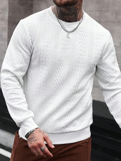 Manfinity CasualCool Men's Casual Loose Fit Crew Neck Long Sleeve Pullover Sweatshirt, Versatile For Autumn Men Jumpers Men Pullover