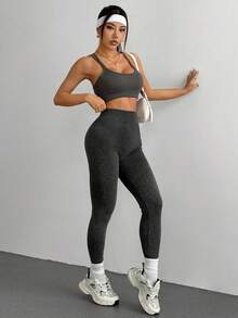 DAZY 女士竖条纹保暖打底裤，冬季可搭配裙子穿着，加厚防滑 - 深灰色 - 查看 5