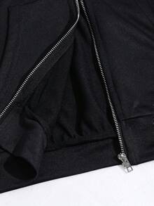 Chaqueta con capucha estilo universitario y parches en los bolsillos, informal y deportiva, adecuada para niños, vuelta al colegio, uso diario, colegio, viajes y deportes, color negro para otoño e invierno - Negro - Ver 7