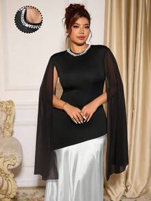 Allurite Vestido de cóctel elegante y romántico de gasa con parches y perlas, de estilo retro francés, para mujer de talla grande - Negro - Ver 8