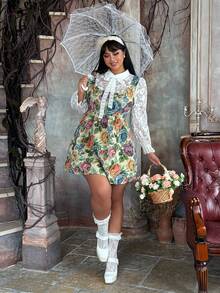 Lyrianda Plus Size Jacquard Patchwork Solid Color Elegant Dress