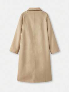 lacRébo Beige Oversized Trench Coat With Button Front Opening And Check Lining Fall Spring Summer Coat Old Money Style Luxury Premium - Apricot - View 10