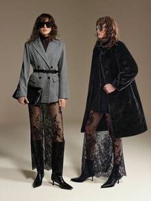 Ontre 女秋冬/四季黑色蕾丝百搭裙，时尚性感透视蕾丝花边超长百搭裙，女秋装