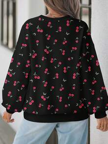 EMERY ROSE Áo nỉ dài tay cổ tròn in họa tiết quả anh đào đầu thu cỡ lớn dành cho nữ, thích hợp cho mùa thu/đông, trở lại trường, tiệc chào đón - Nhiều màu - Xem 4