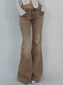 DAZY 女士休闲百搭喇叭裤，带口袋，低腰牛仔裤