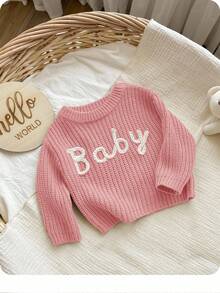 SHEIN Newborn Baby Girl Letter Pattern Versatile Long Sleeve Sweater, Autumn/Winter Baby Knit Top Baby Knitwear Baby Girl Sweater Baby Jumper Baby Clothes Girl Fall