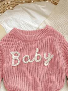 SHEIN Newborn Baby Girl Letter Pattern Versatile Long Sleeve Sweater, Autumn/Winter Baby Knit Top Baby Knitwear Baby Girl Sweater Baby Jumper Baby Clothes Girl Fall