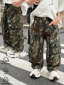 SHEIN Young Boys Y2k Urban Street Cool Style Fashion Cotton Denim Tree Branch Print Pocket Loose Fit Baggy Jeans,For Boys Fall/Winter Dailywear Costume,Boys Streetwear Outfits,Boys Halloween And Christmas Outfits,Winter Jeans,Boys Jeans - Multicolor - View 1