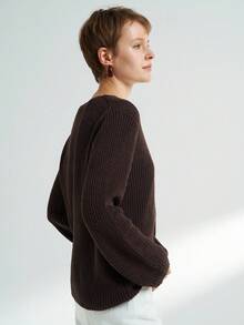 Airaco Women's Deep V-Neck Loose Solid Color Long Sleeve Casual Sweater, Autumn/Winter - Coffee Brown - View 4