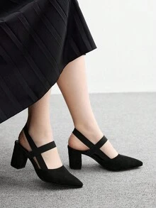CUCCOO BIZCHIC Women's Fashion Black Comfortable Elastic Band Pointed Toe Chunky High Heel Pumps, Essential For Commuting, Vacation And Outings For Christmas Spring Shoes - Black - View 5